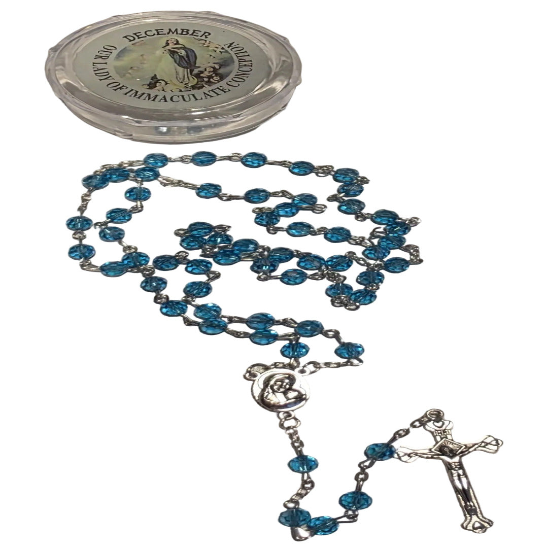 GEMSTONE SILVER ROSARY - DECEMBER