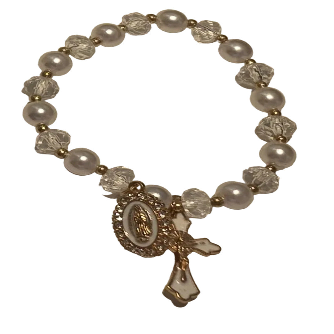 CRYSTAL GOLD BRACELET WITH PEARLY BEADS