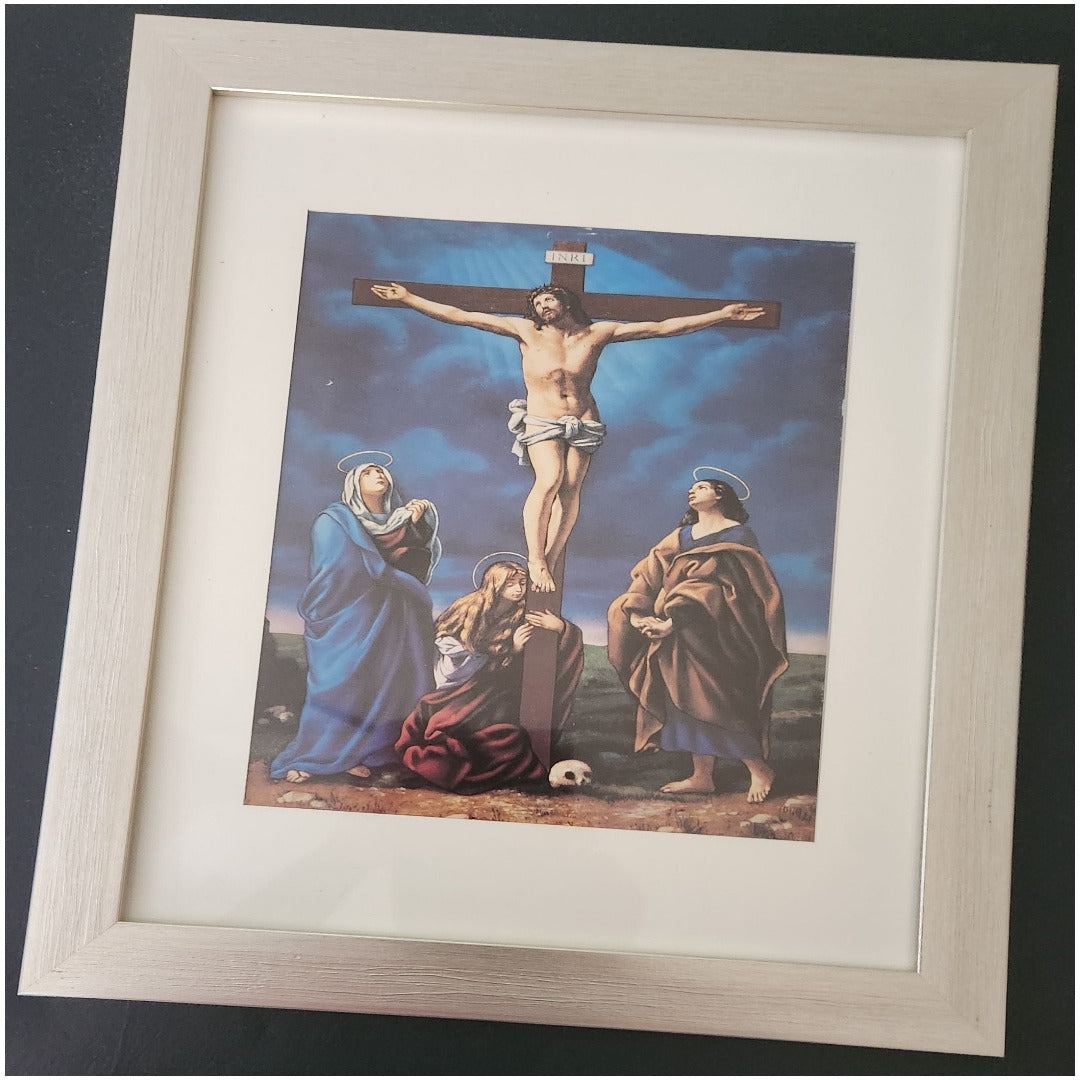 THE CRUCIFIXION OF OUR LORD JESUS CHRIST IN SILVER FRAME