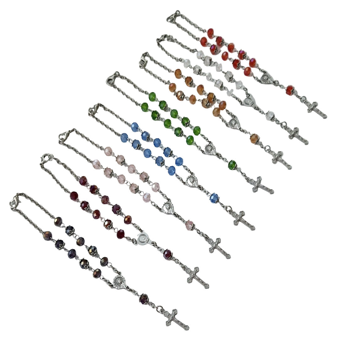 HANDCRAFTED DECADE ROSARY IN MULTI-COLOURED GLASS BEADS