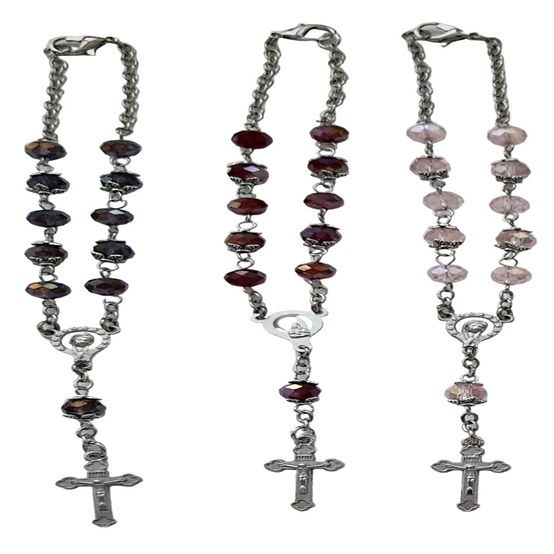 HANDCRAFTED DECADE ROSARY IN MULTI-COLOURED GLASS BEADS PACK OF THREE