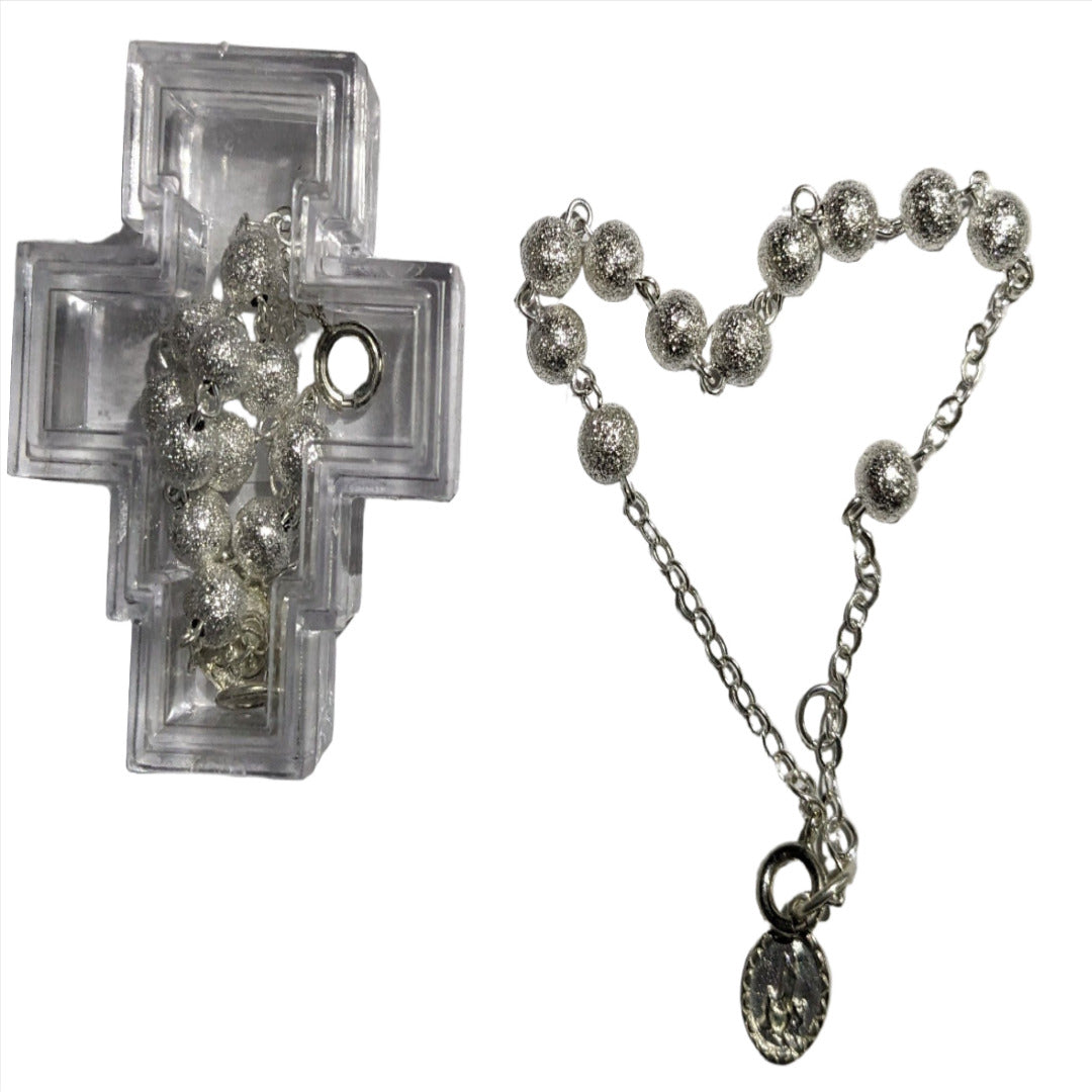 BRACELET ROSARY IN SILVER SPECKLE BEADS