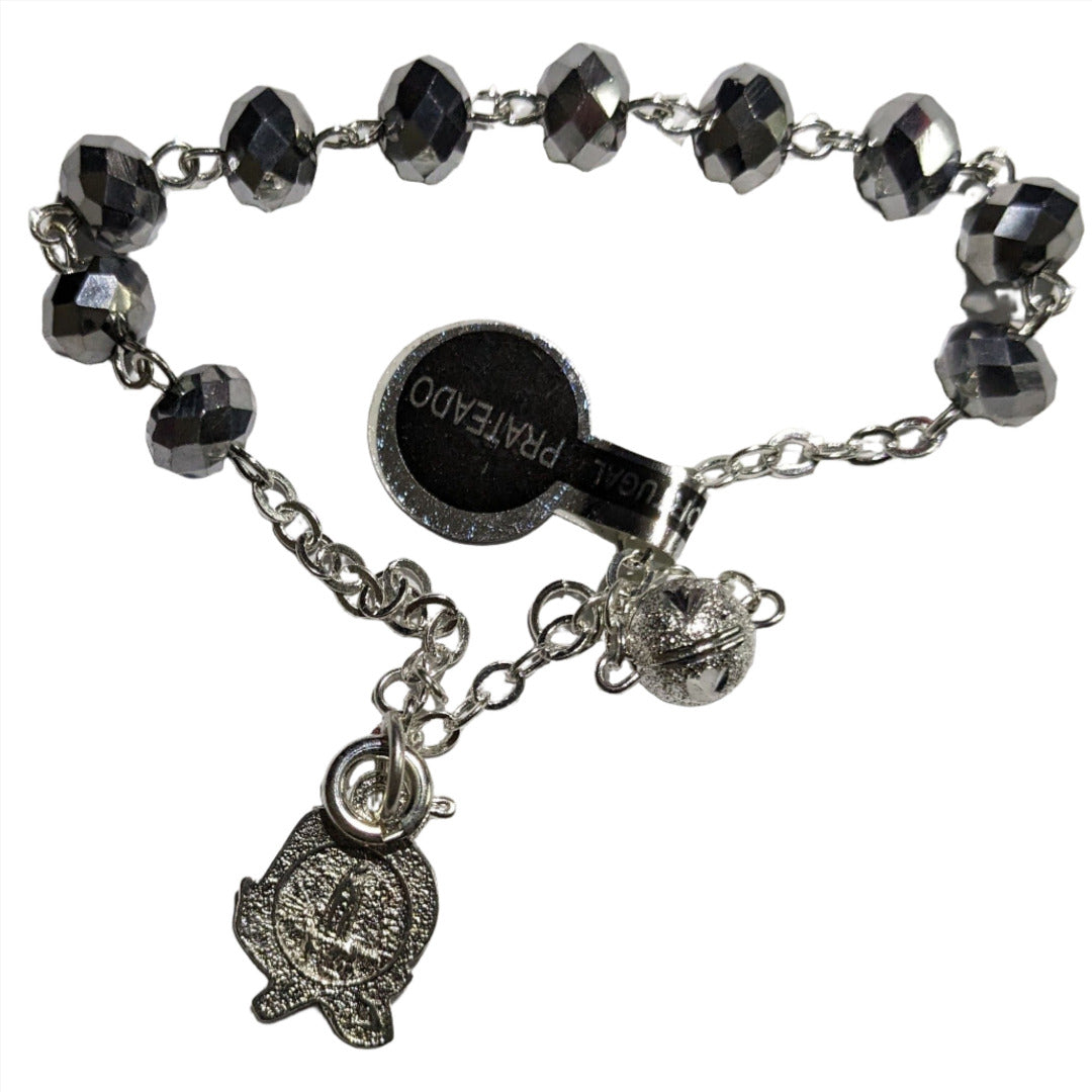 BRACELET ROSARY IN SILVER BLACK CRYSTAL BEADS