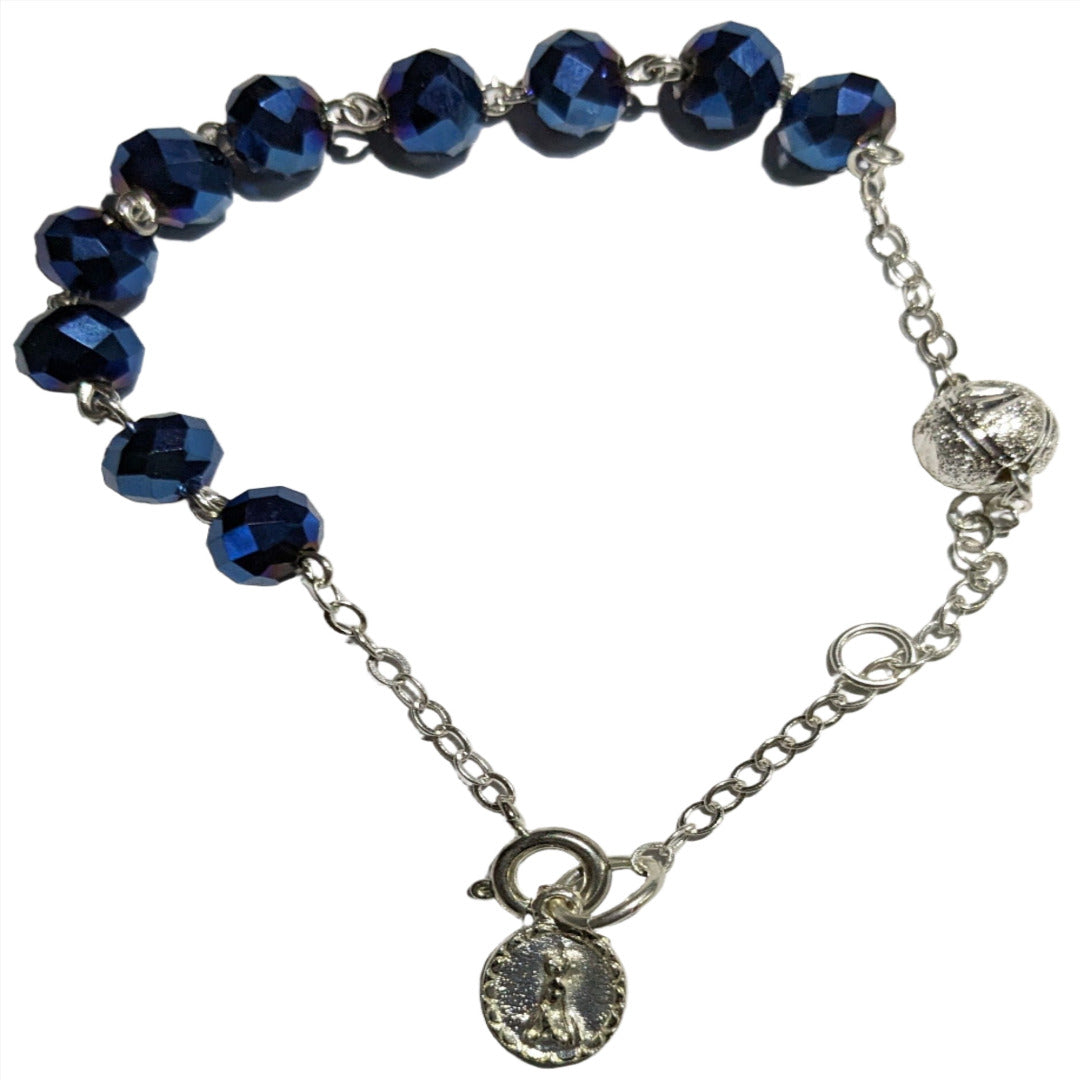 BRACELET ROSARY IN BLUE CRYSTAL BEADS