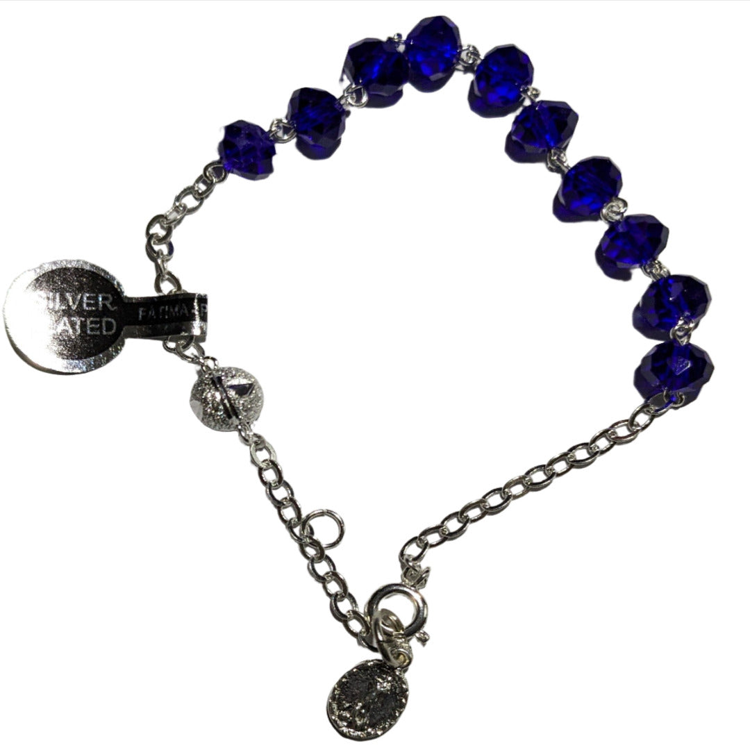 SILVER PLATED BRACELET ROSARY IN BLUE CRYSTAL BEADS