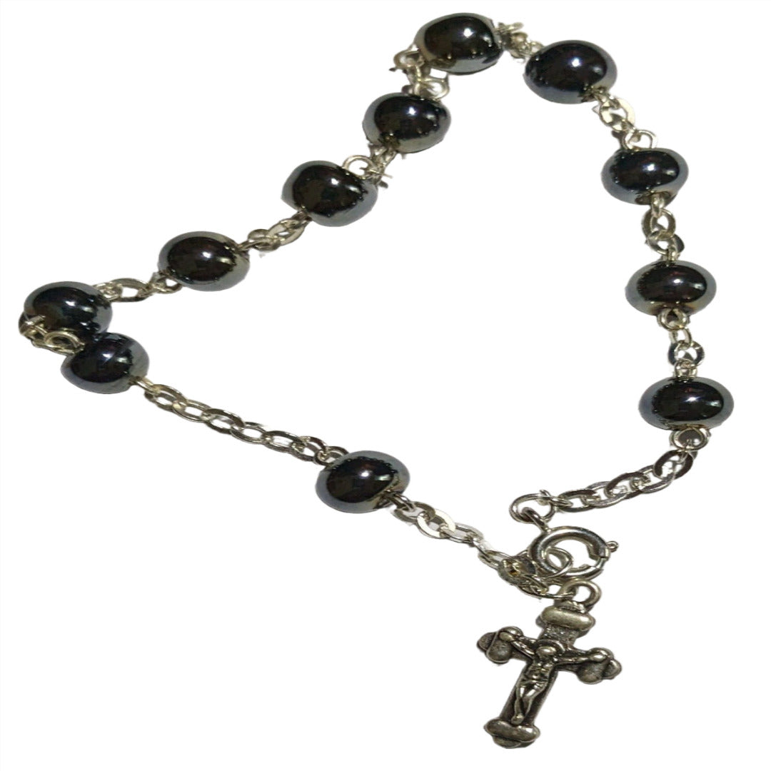 BRACELET ROSARY IN GRAPHITE BLACK GLASS BEADS