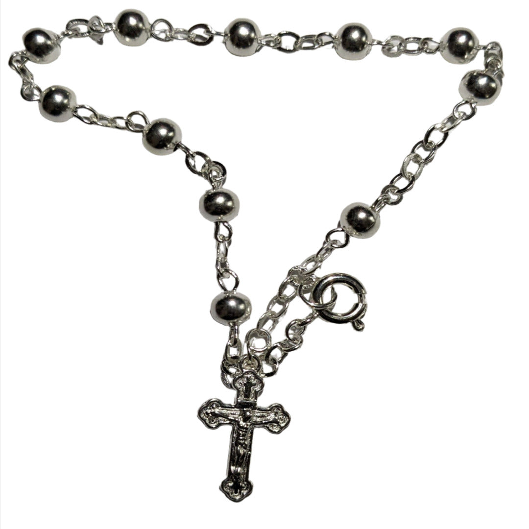 BRACELET ROSARY IN SILVER GRAPHITE GLASS BEADS