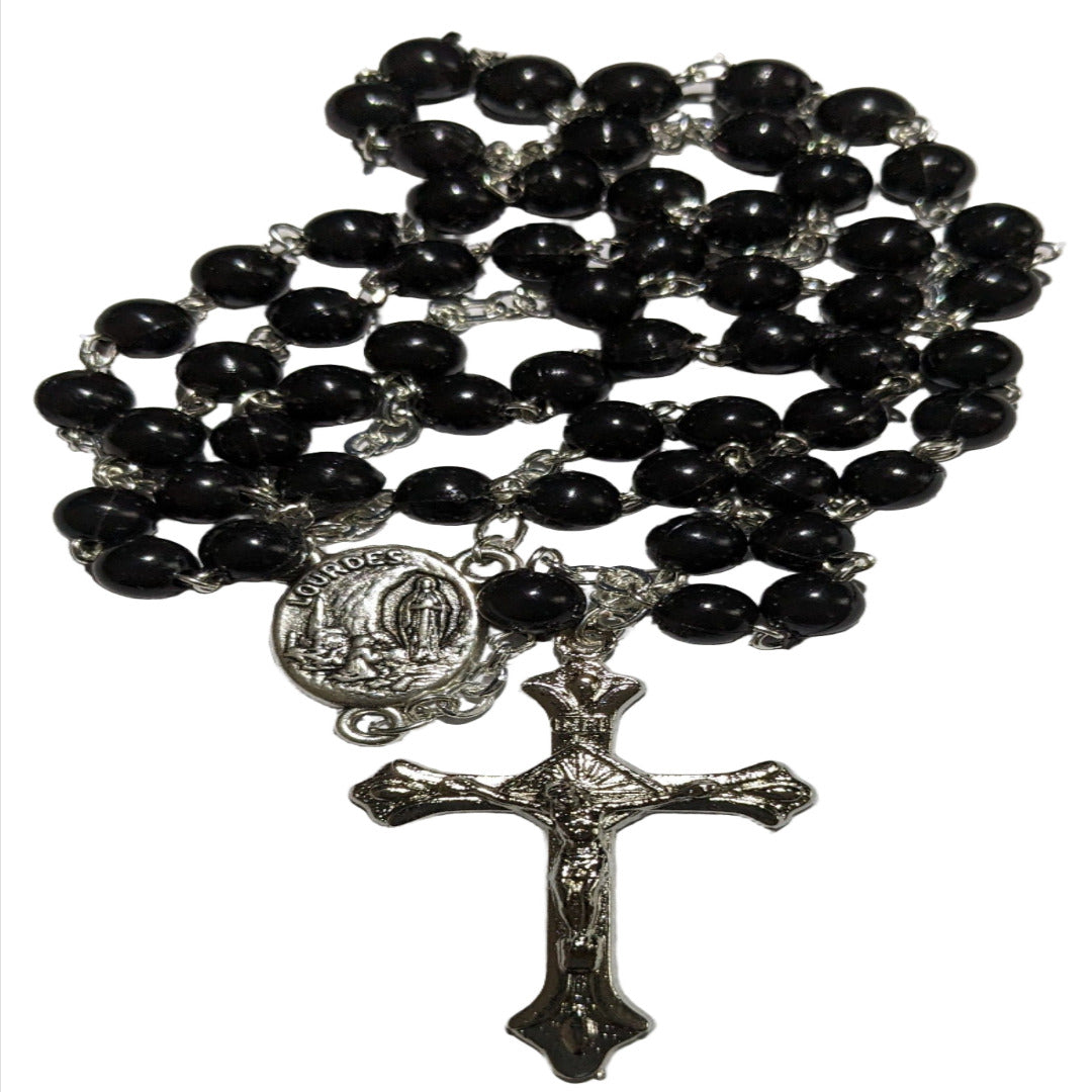 ROSARY IN SILVER BLACK BEADS