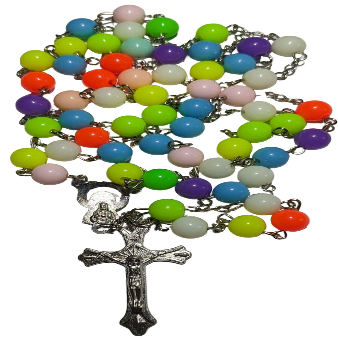 ROSARY IN SILVER MULTI-COLOUR BEADS