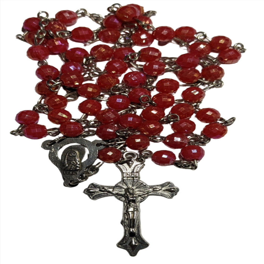 ROSARY IN SILVER RED BEADS
