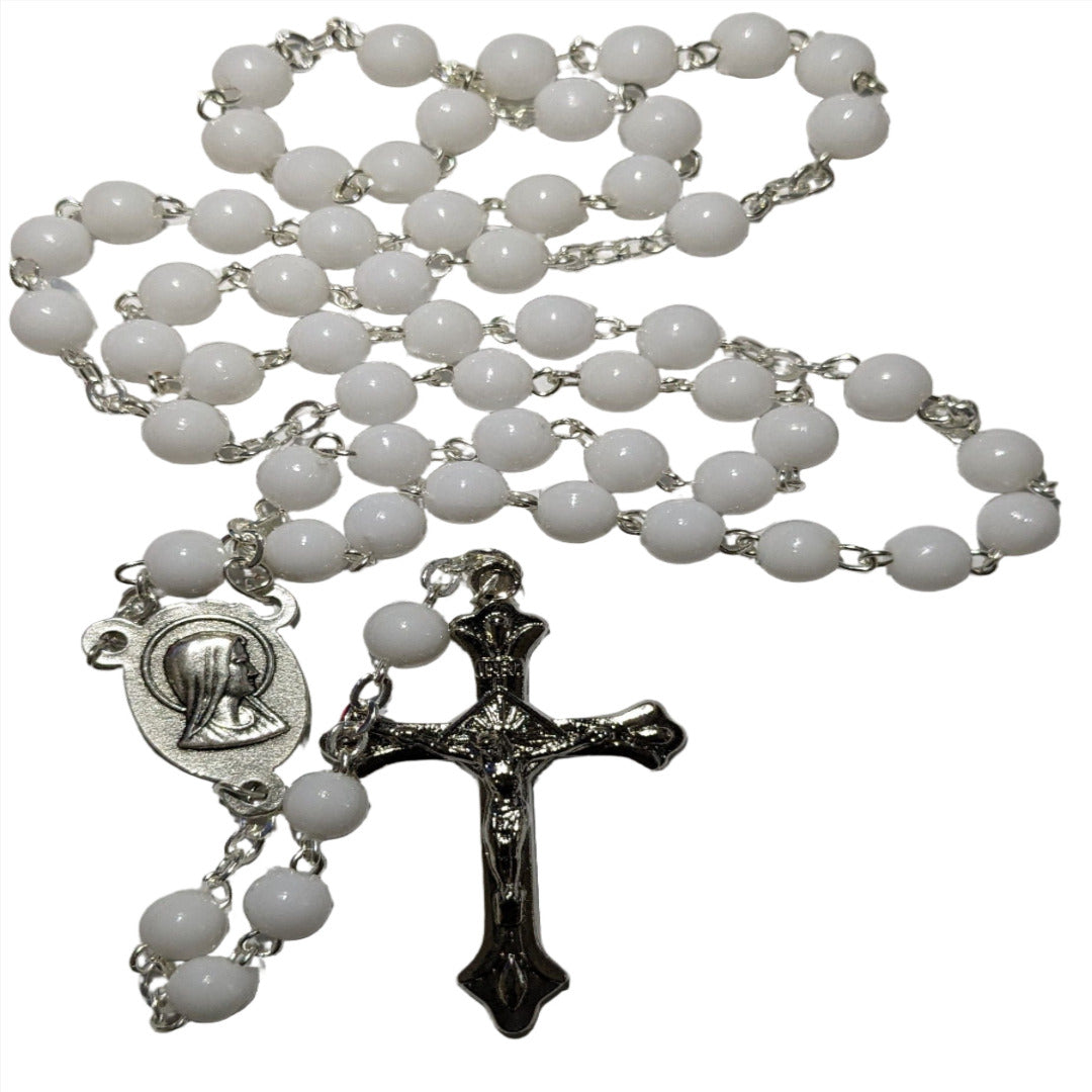 ROSARY IN SILVER WHITE BEADS