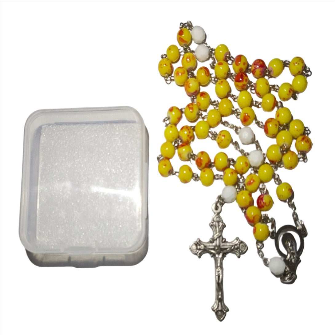 SILVER SPECKLED YELLOW AND WHITE BEADS ROSARY