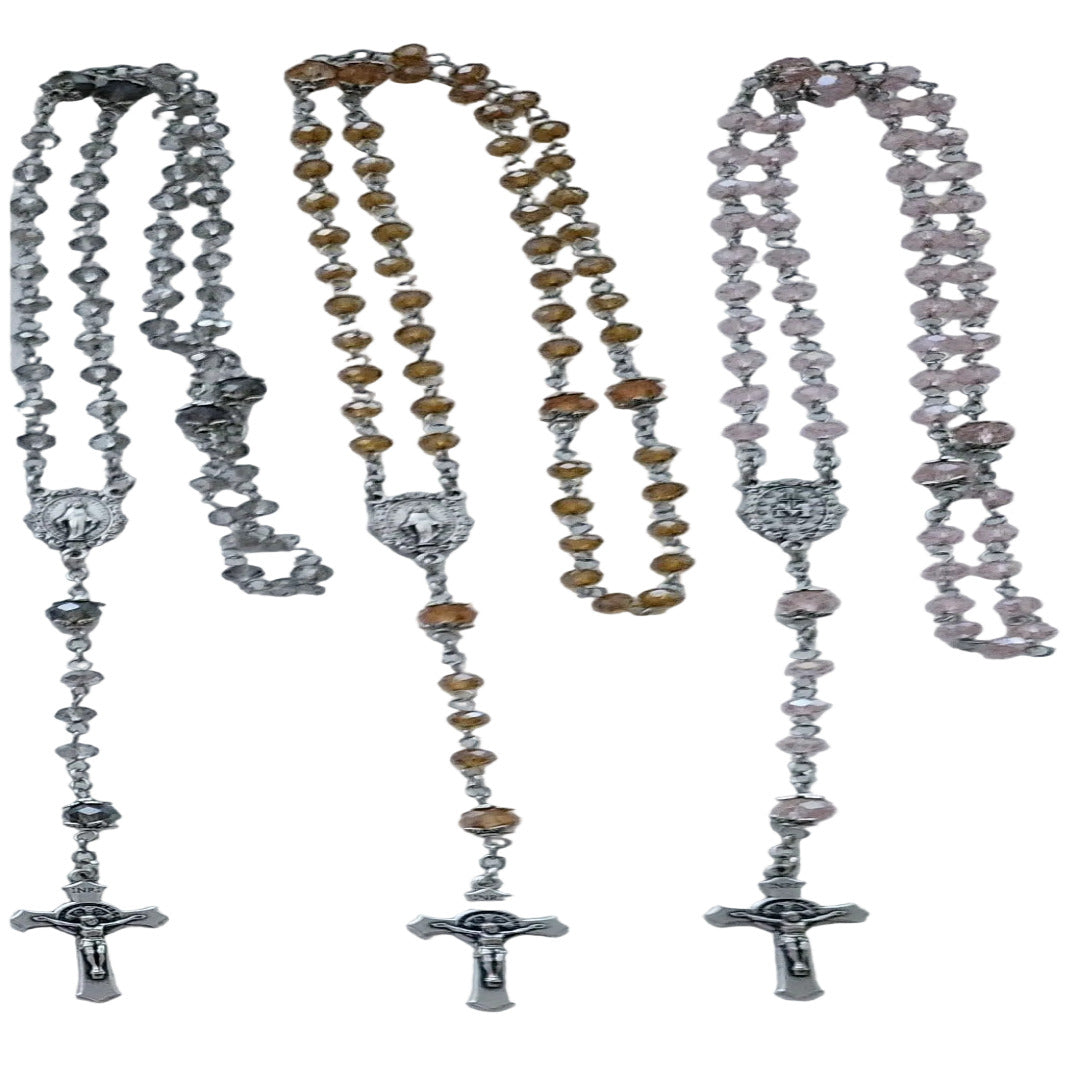 HANDCRAFTED ROSARY IN MULTI-COLOURED GLASS BEADS PACK OF THREE