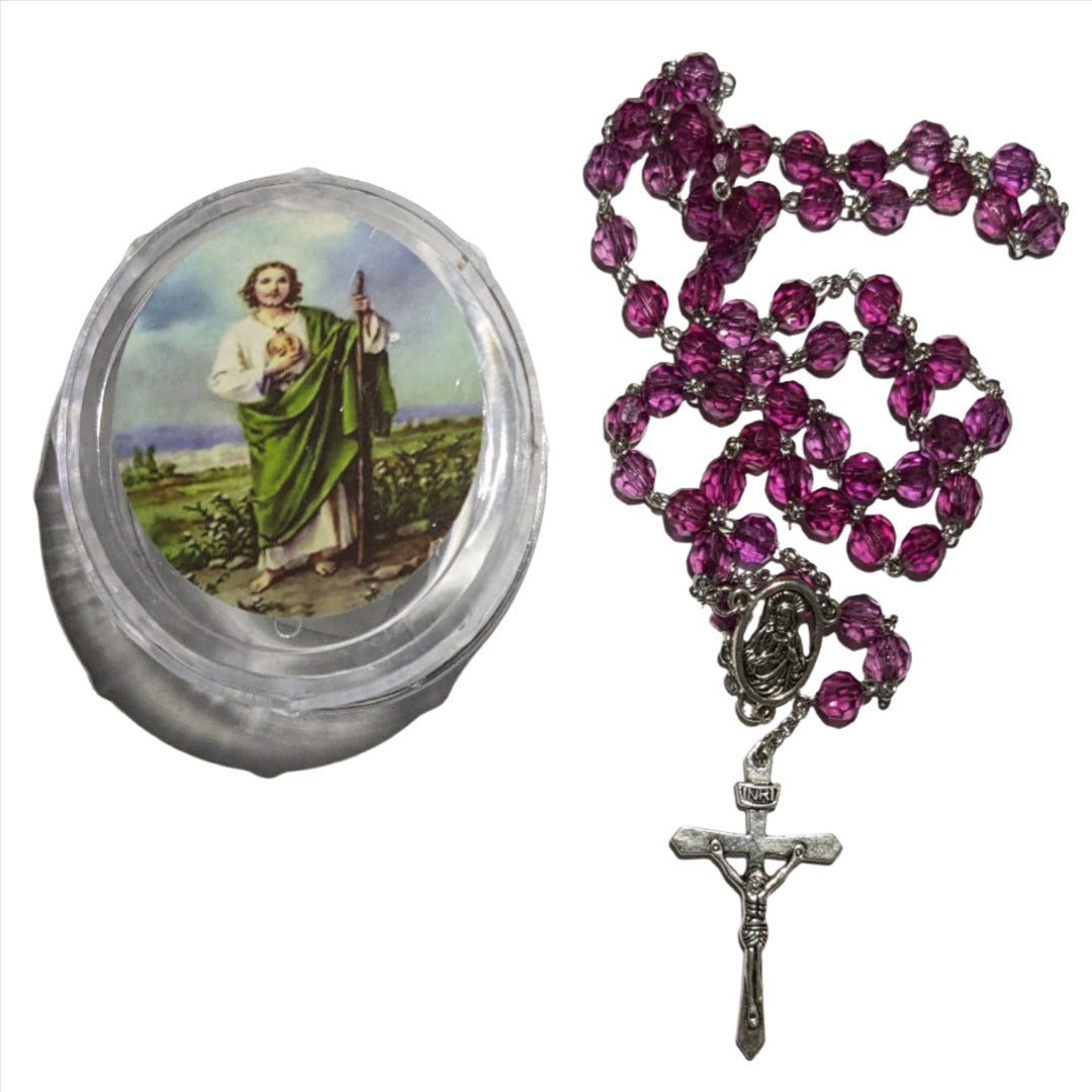 HANDMADE ROSARY IN DARK PINK CRYSTAL BEADS