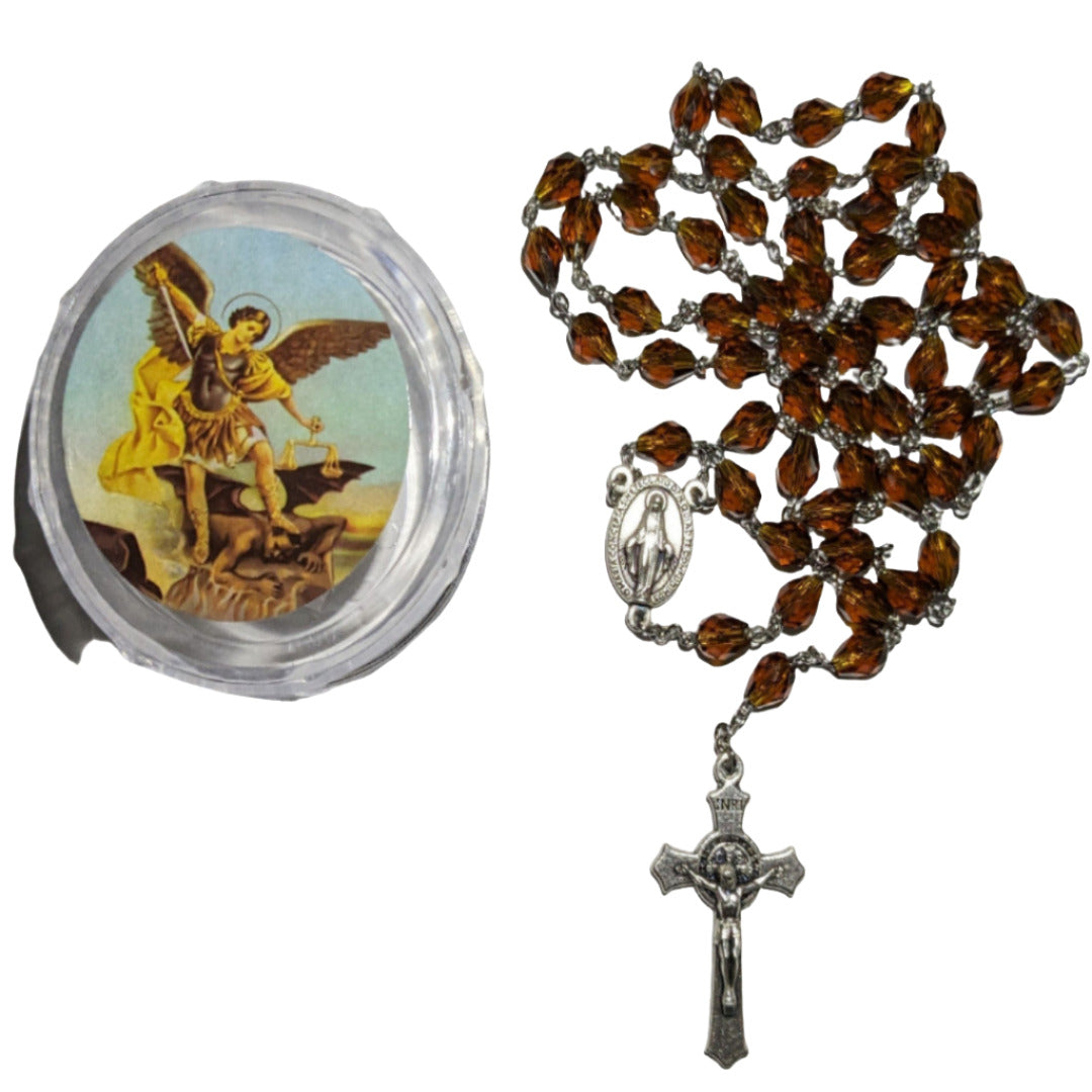 HANDMADE ROSARY SILVER DEEP YELLOW CRYSTAL BEADS