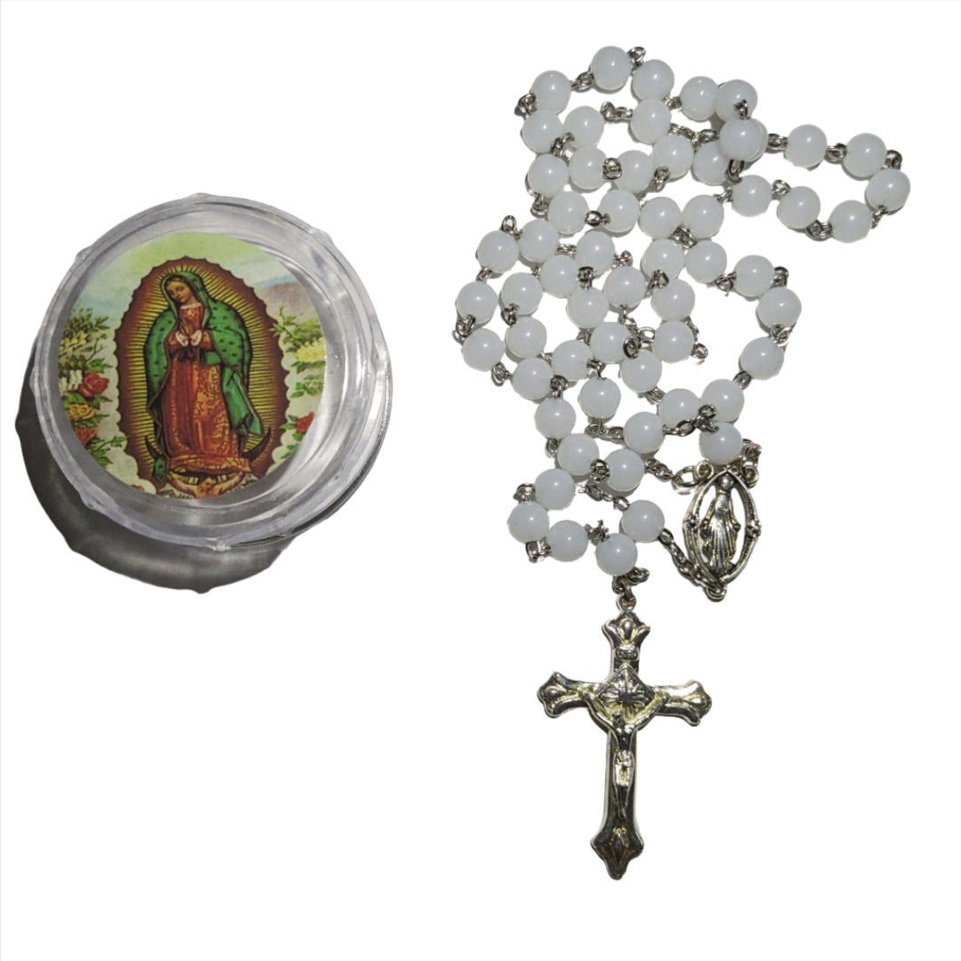 HANDMADE ROSARY IN WHITE PEARLY BEADS