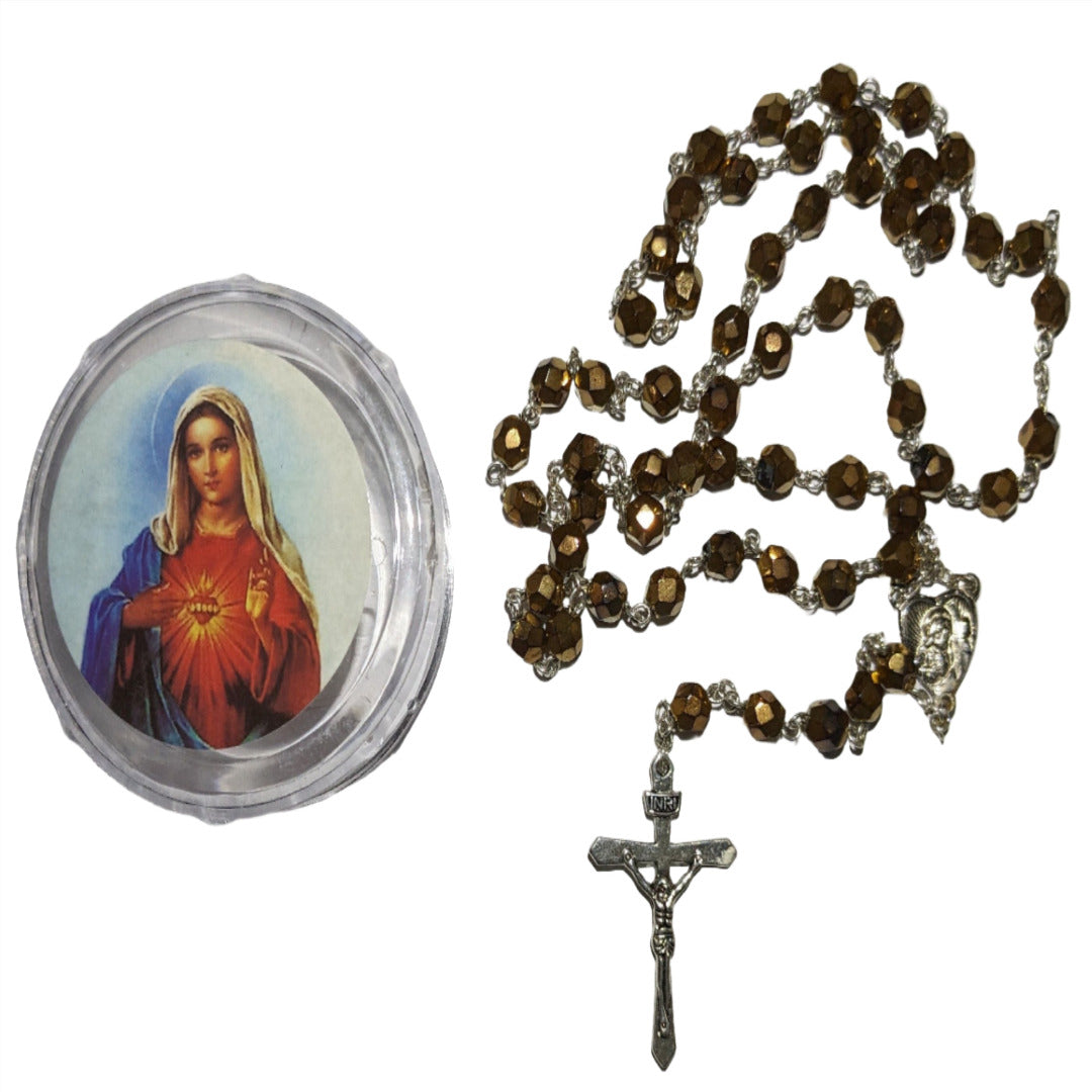 HANDMADE ROSARY IN DEEP YELLOW CRYSTAL BEADS