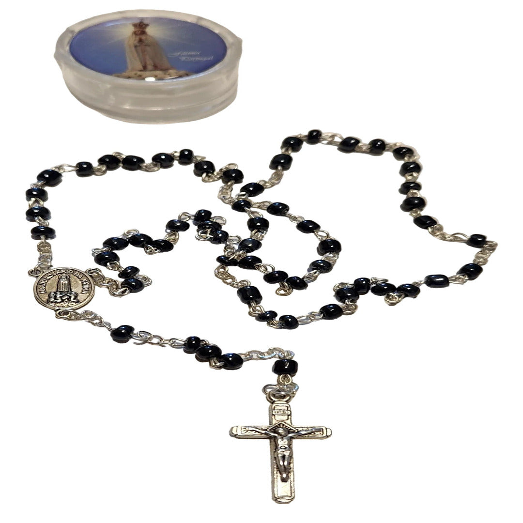 OUR LADY OF FATIMA BLACK BEADS SMALL ROSARY