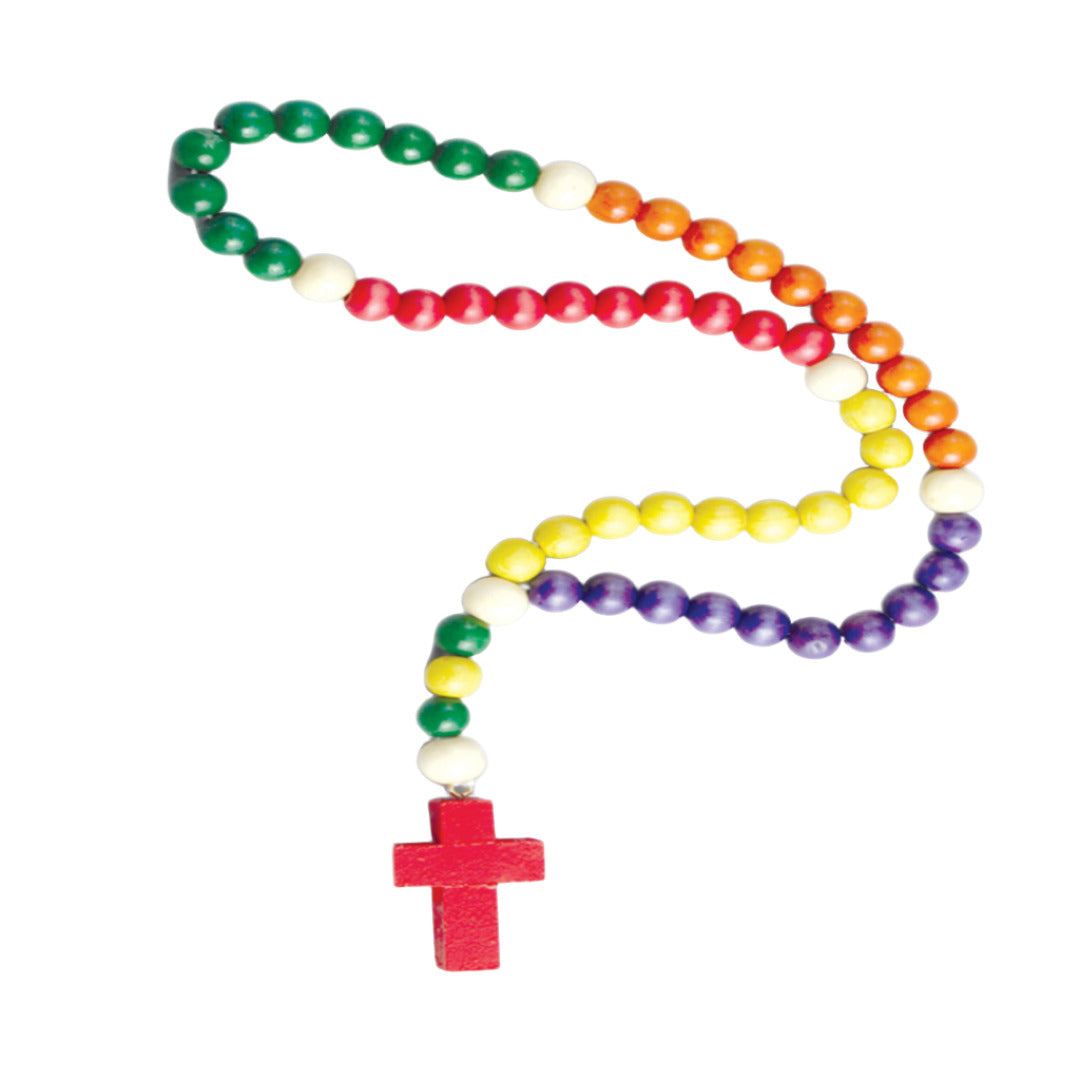 LARGE CHILDREN ROSARY WITH WOOD BEADS