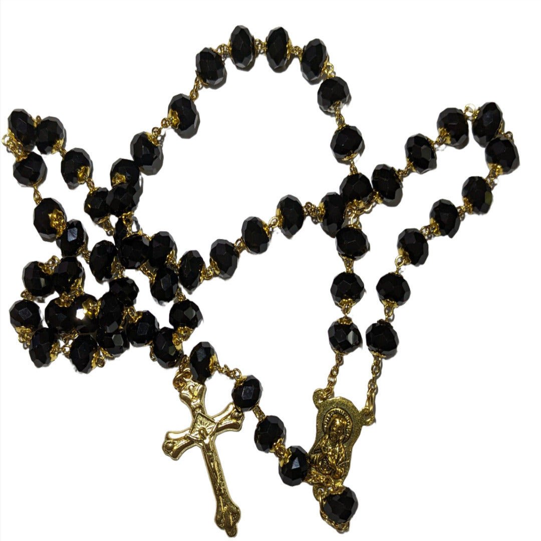 HANDMADE ROSARY IN 70CM GOLDEN BLACK CRYSTAL BEADS