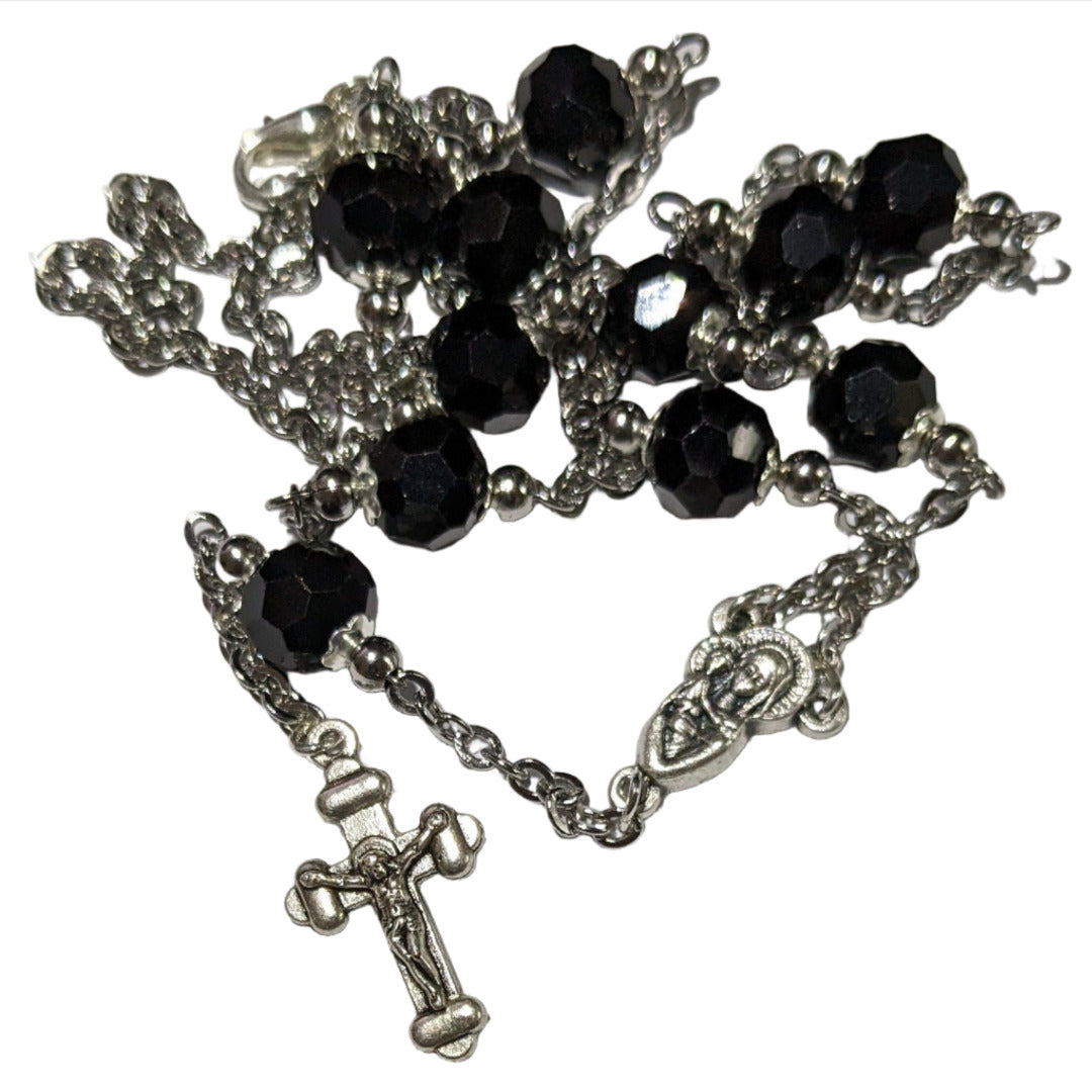 HANDMADE NECKLACE ROSARY IN BLACK CRYSTAL BEADS
