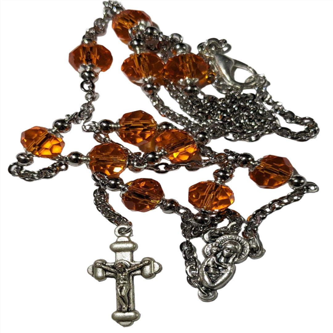 HANDMADE NECKLACE ROSARY IN ORANGE CRYSTAL BEADS