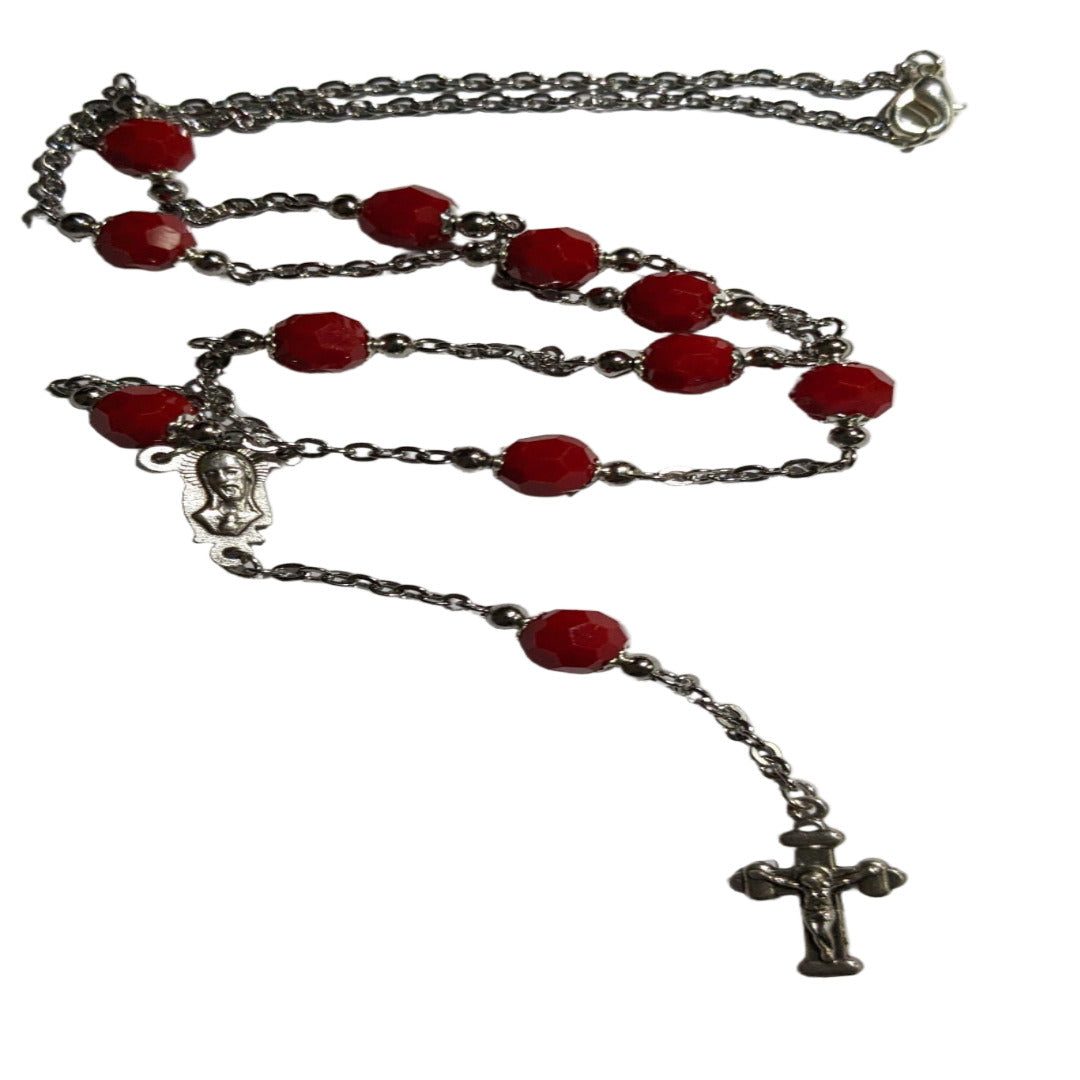HANDMADE NECKLACE ROSARY IN RED CRYSTAL BEADS