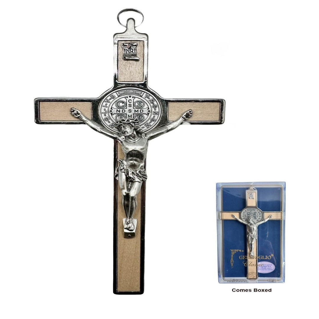 ST BENEDICT WOOD / METAL CRUCIFIX MAPLE - 155MM
