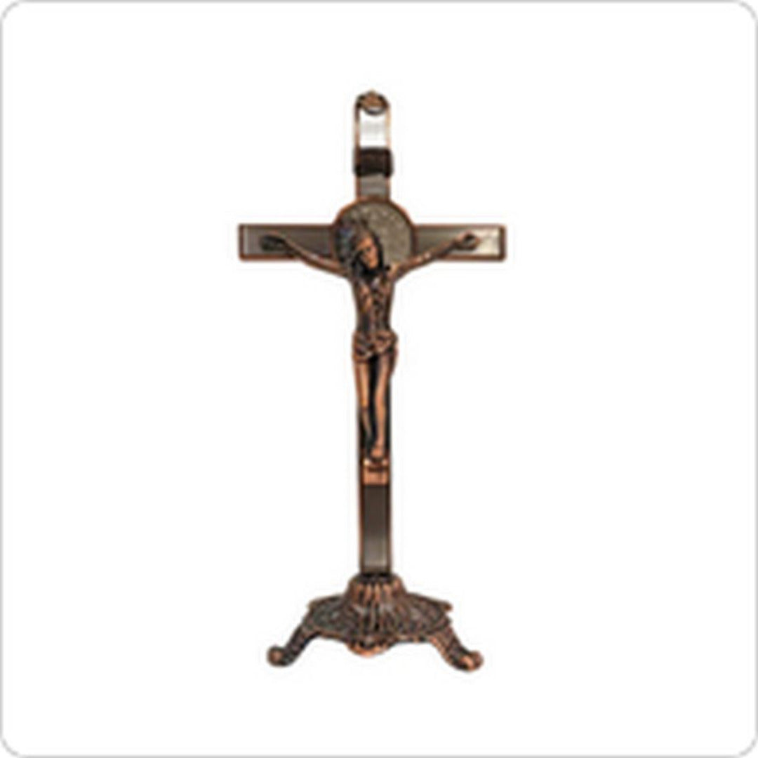 ST. BENEDICT CRUCIFIX WITH STAND IN BRONZE METAL 23CM