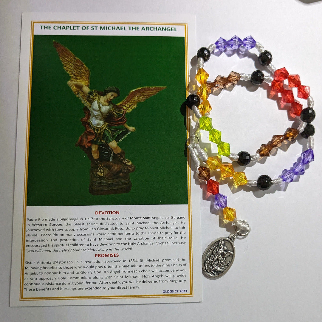 THE CHAPLET OF ST MICHAEL THE ARCHANGEL IN HANDMADE CORD ROSARY WITH PAYER CARD