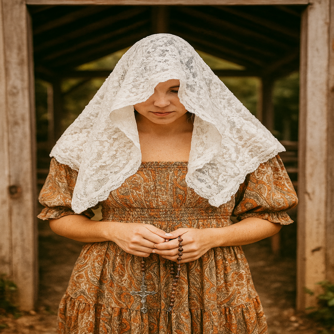 CHURCH VEIL OR MANTILLA IN WHITE TRIANGLE SHAPE DOUBLE-SIDED LACE