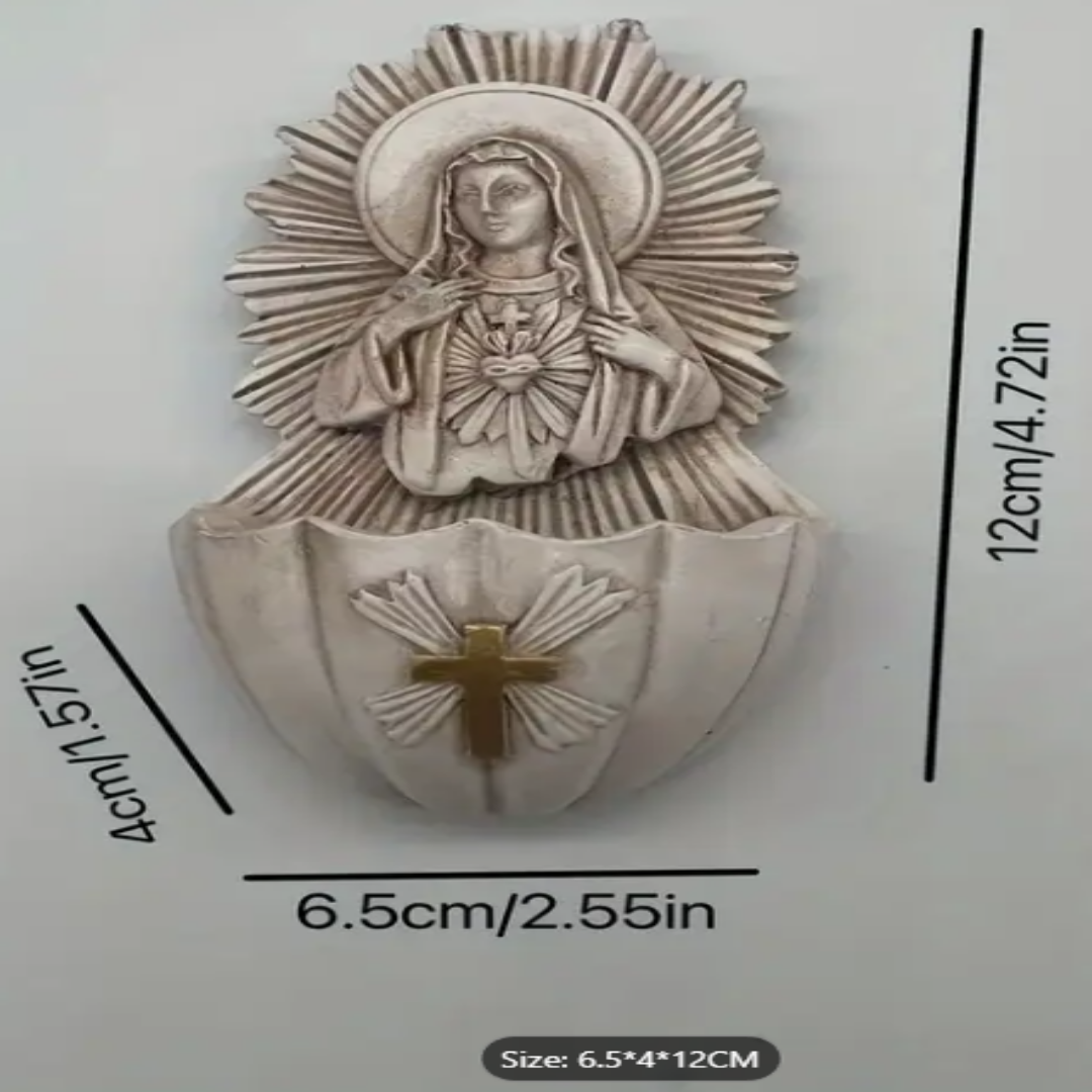 HOLY WATER FONT WITH CROSS AND THE IMMACULATE HEART OF OUR LADY