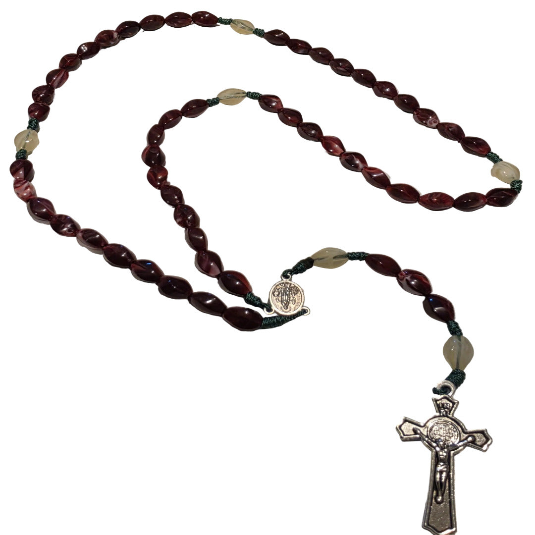 HANDCRAFTED LONG CORD ROSARY PURPLE RED