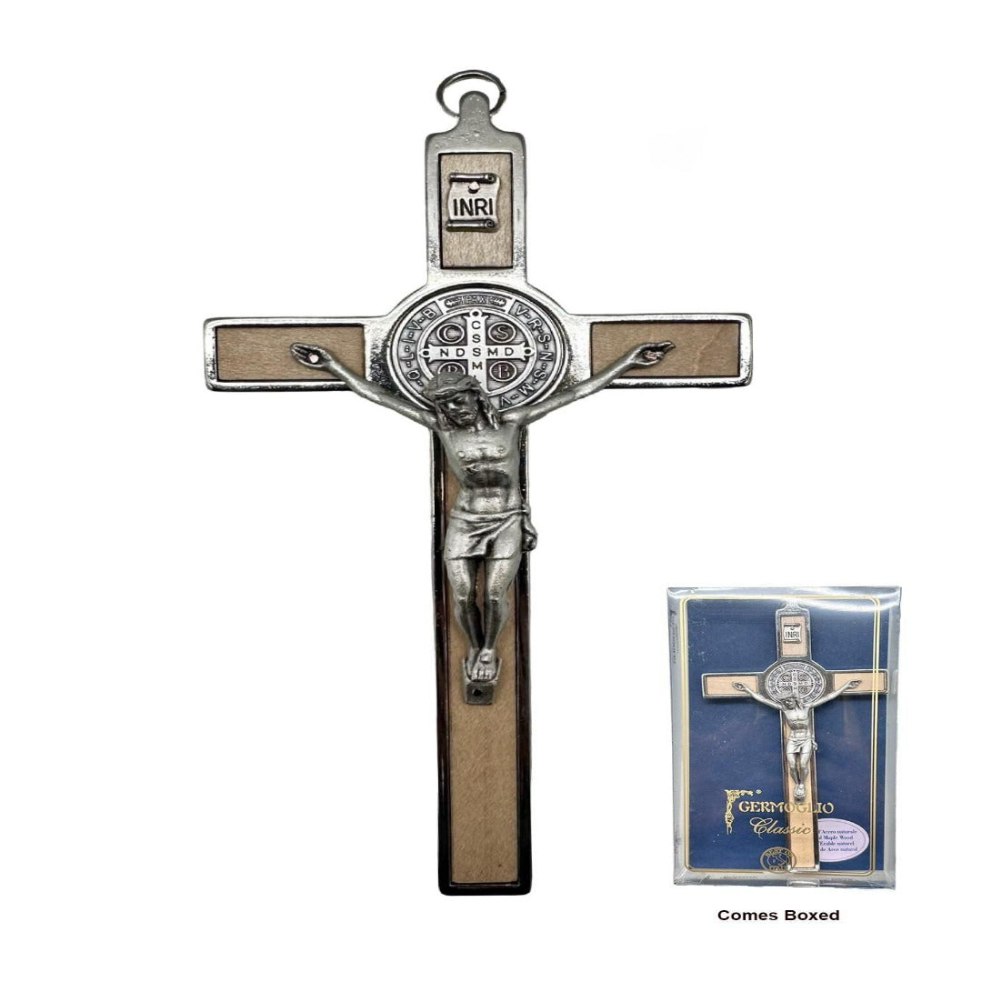 ST BENEDICT WOOD / METAL CRUCIFIX MAPLE - 200MM