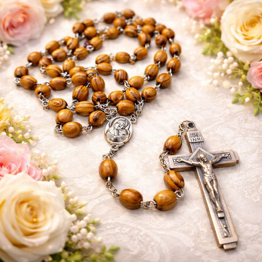 BROWN WOOD BEADS LONG ROSARY