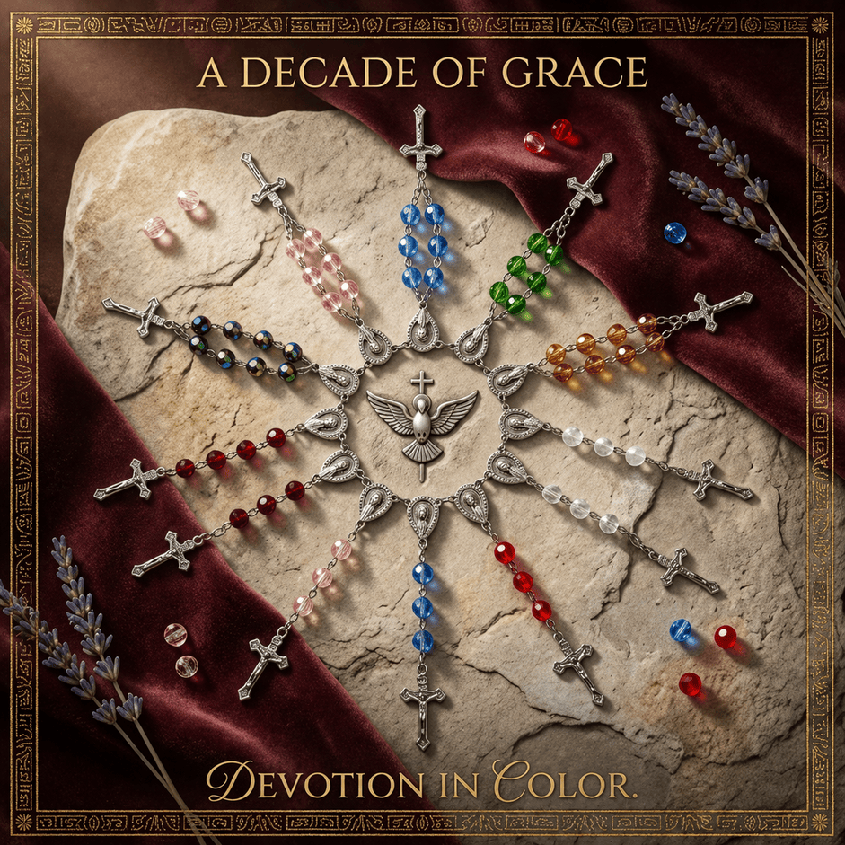 HANDCRAFTED DECADE ROSARY IN MULTI-COLOURED GLASS BEADS