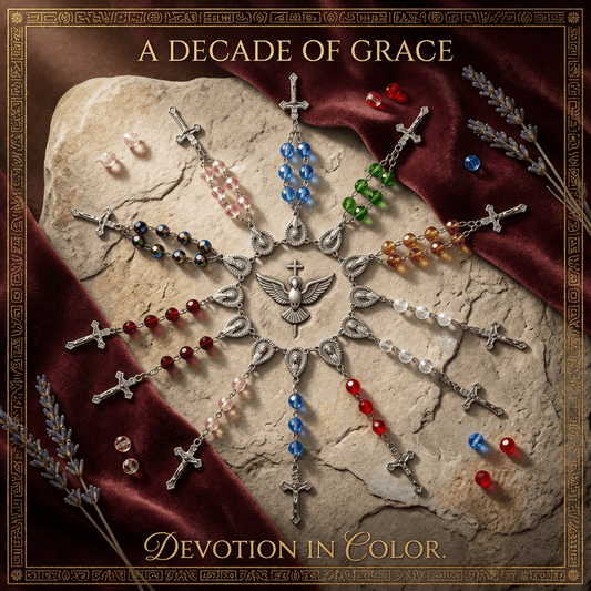 HANDCRAFTED DECADE ROSARY IN MULTI-COLOURED GLASS BEADS