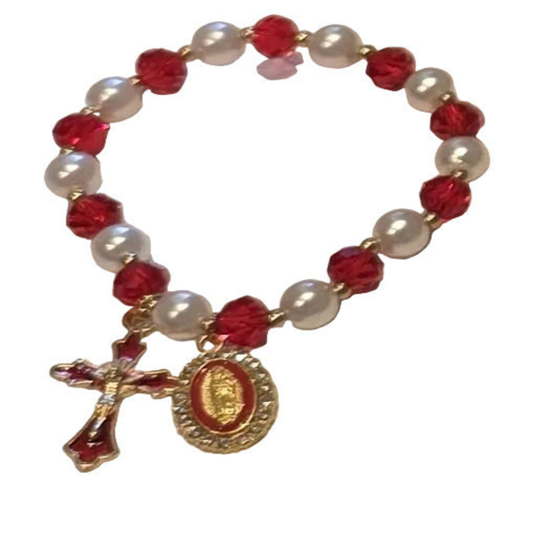 RED CRYSTAL GOLD BRACELET WITH PEARLY BEADS