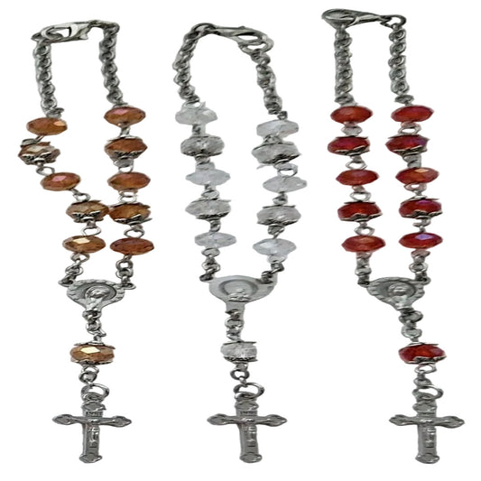 HANDCRAFTED DECADE ROSARY IN MULTI-COLOURED GLASS BEADS PACK OF THREE