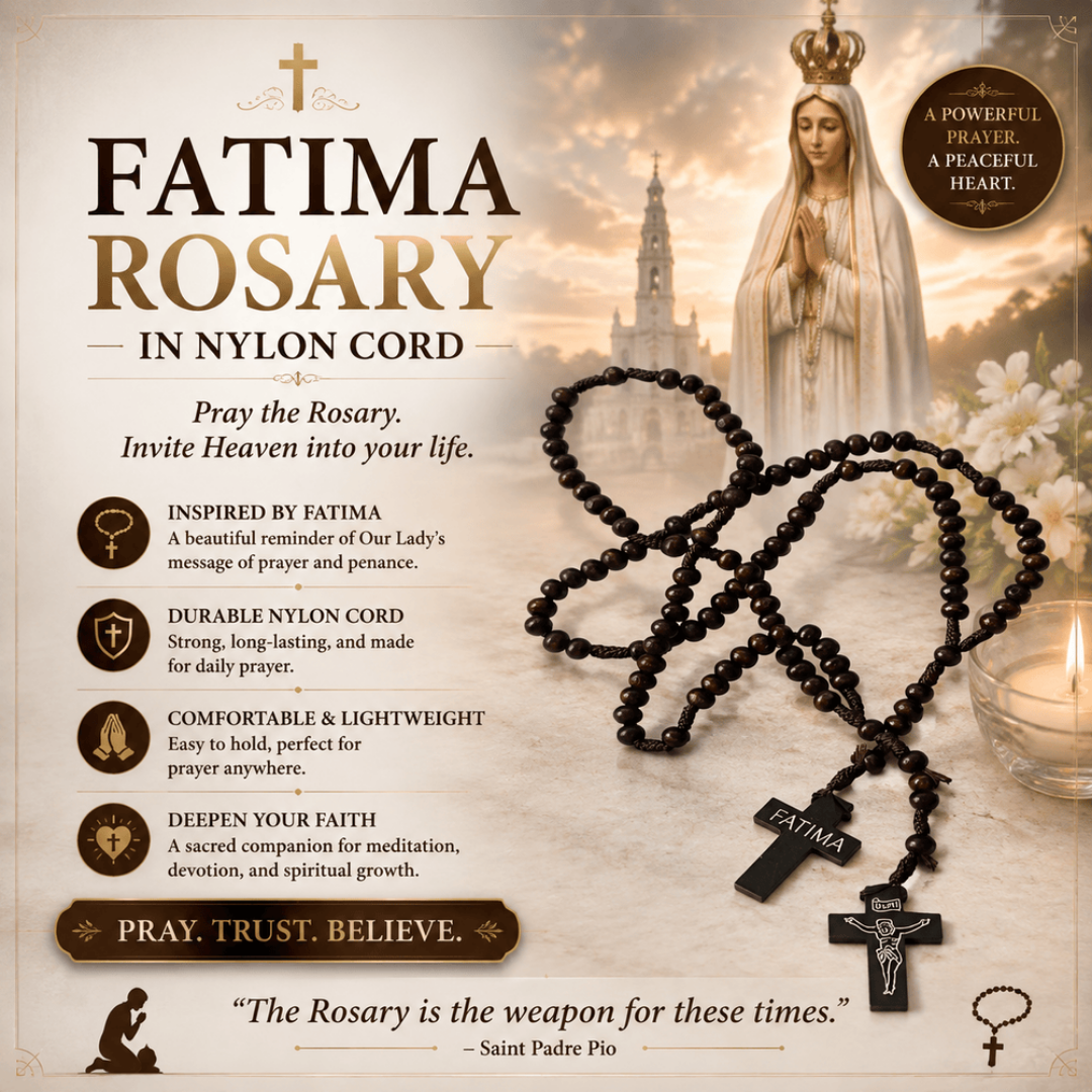 FATIMA ROSARY WITH WOOD BEADS IN NYLON ROPE SMALL
