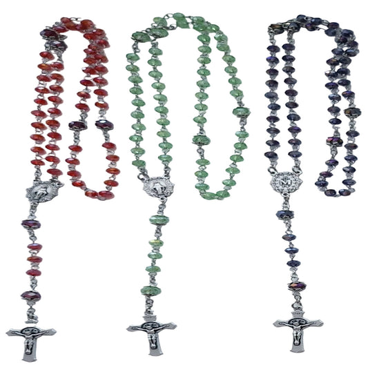 HANDCRAFTED ROSARY IN MULTI-COLOURED GLASS BEADS PACK OF THREE