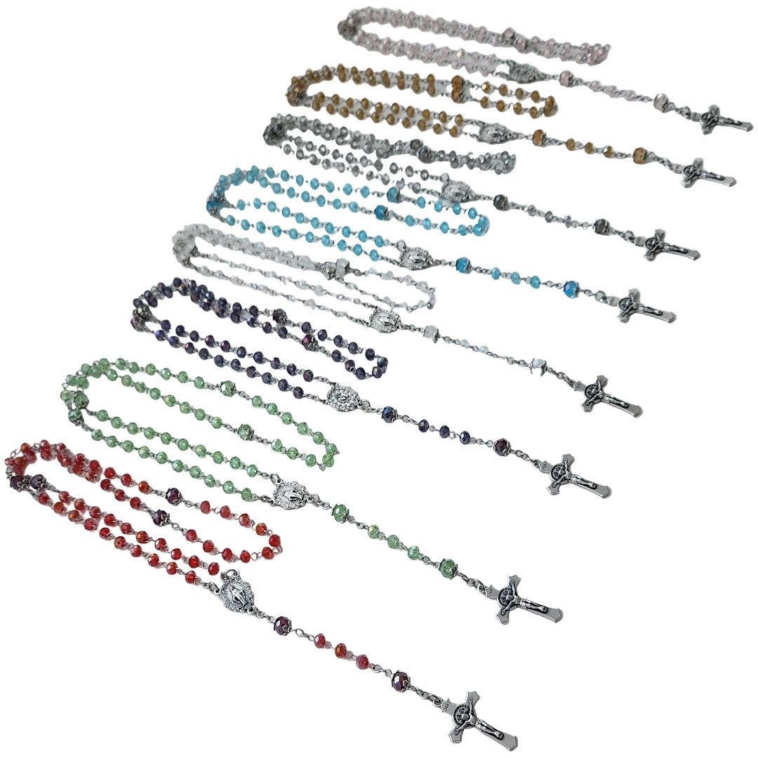 HANDCRAFTED ROSARY IN MULTI-COLOURED GLASS BEADS