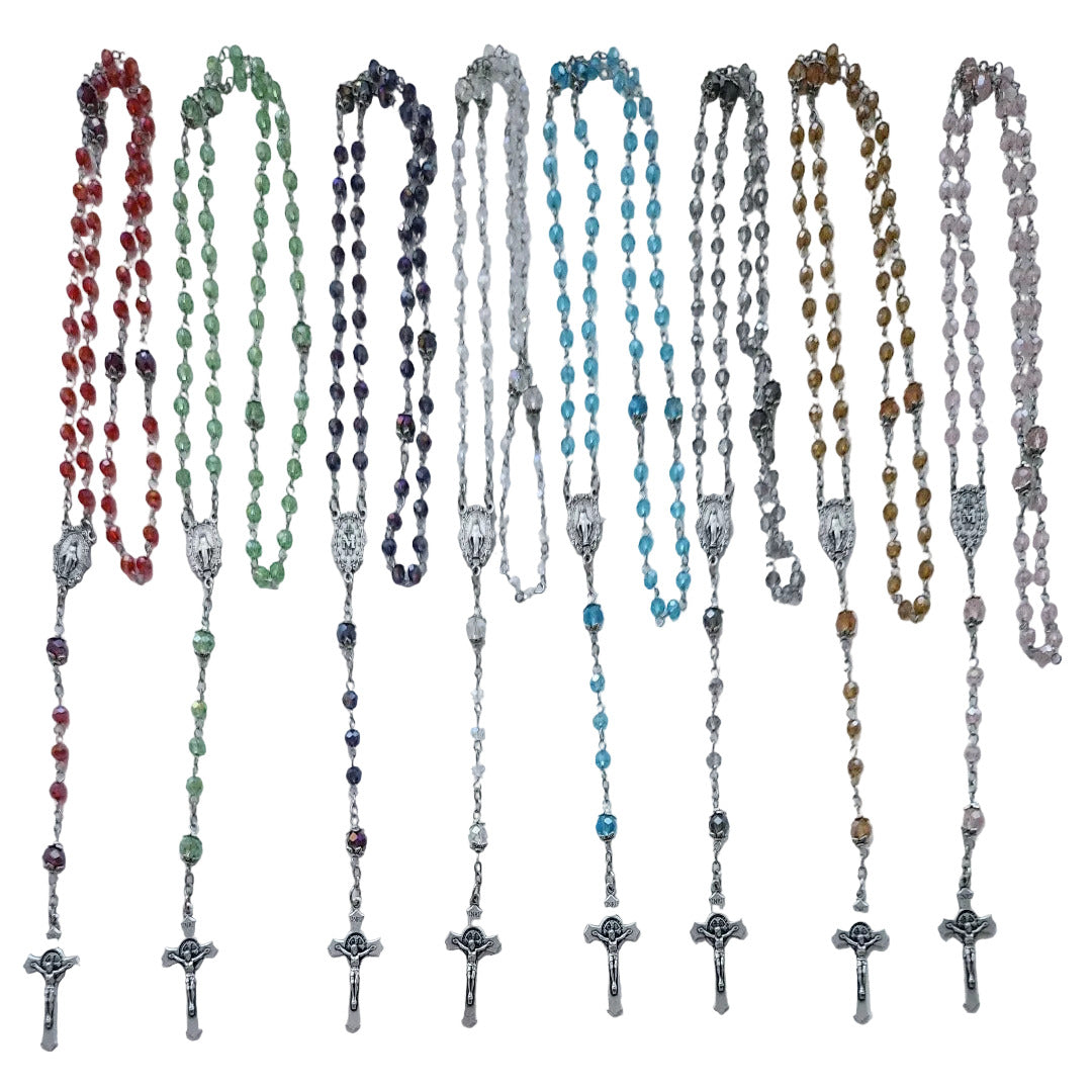 HANDCRAFTED ROSARY IN MULTI-COLOURED GLASS BEADS