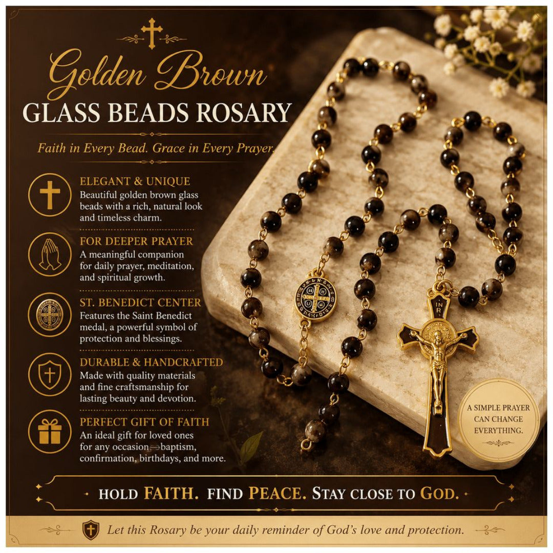 GOLDEN BROWN GLASS BEADS ROSARY