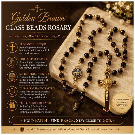 GOLDEN BROWN GLASS BEADS ROSARY