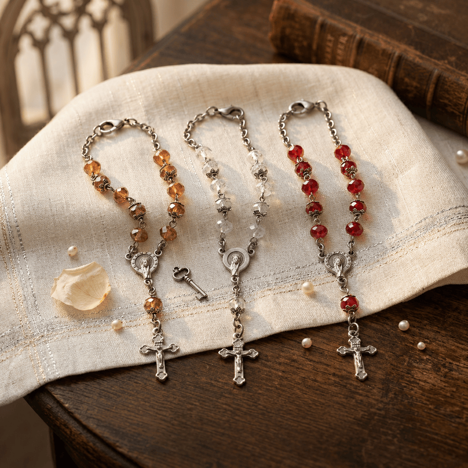 HANDCRAFTED DECADE ROSARY IN MULTI-COLOURED GLASS BEADS PACK OF THREE
