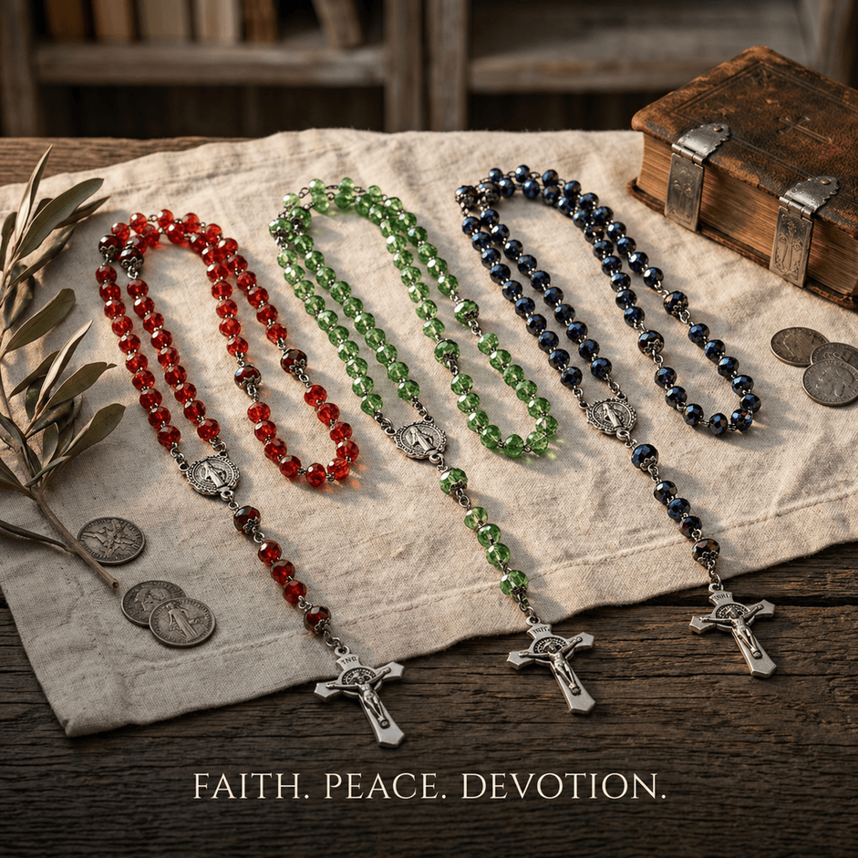 HANDCRAFTED ROSARY IN MULTI-COLOURED GLASS BEADS PACK OF THREE