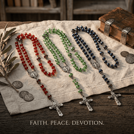 HANDCRAFTED ROSARY IN MULTI-COLOURED GLASS BEADS PACK OF THREE