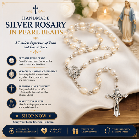 HANDCRAFTED SILVER ROSARY IN FRESHWATER PEARL BEADS