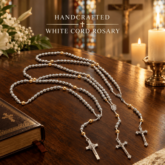HANDCRAFTED WHITE MEDIUM CORD ROSARY